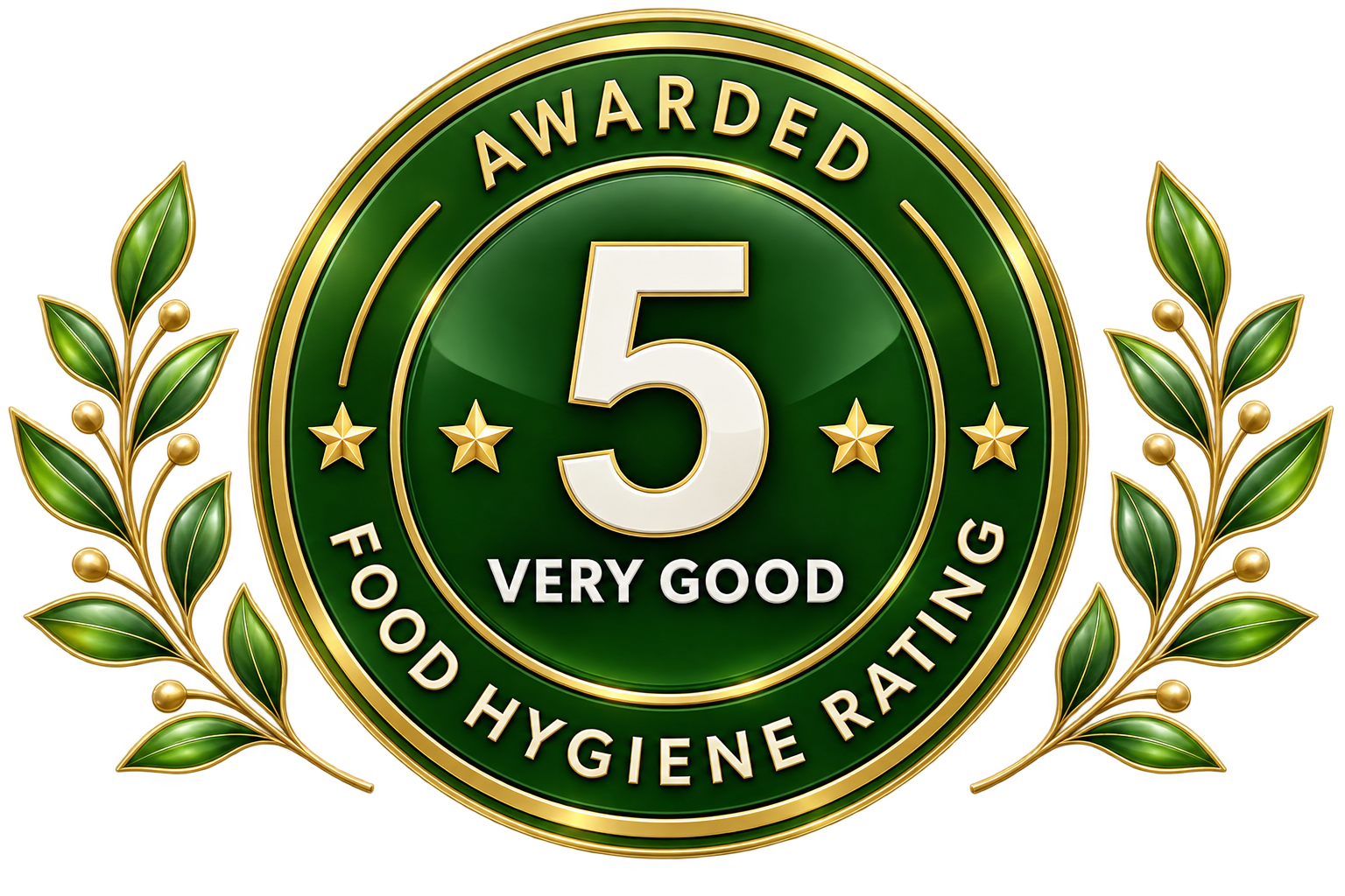 Awarded Food Hygiene Rating 5 Very Good badge